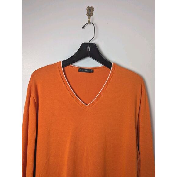 Paul Fredrick Mens V-Neck Sweater Size XXLT Tall Orange White Supima Cotton - Picture 2 of 10